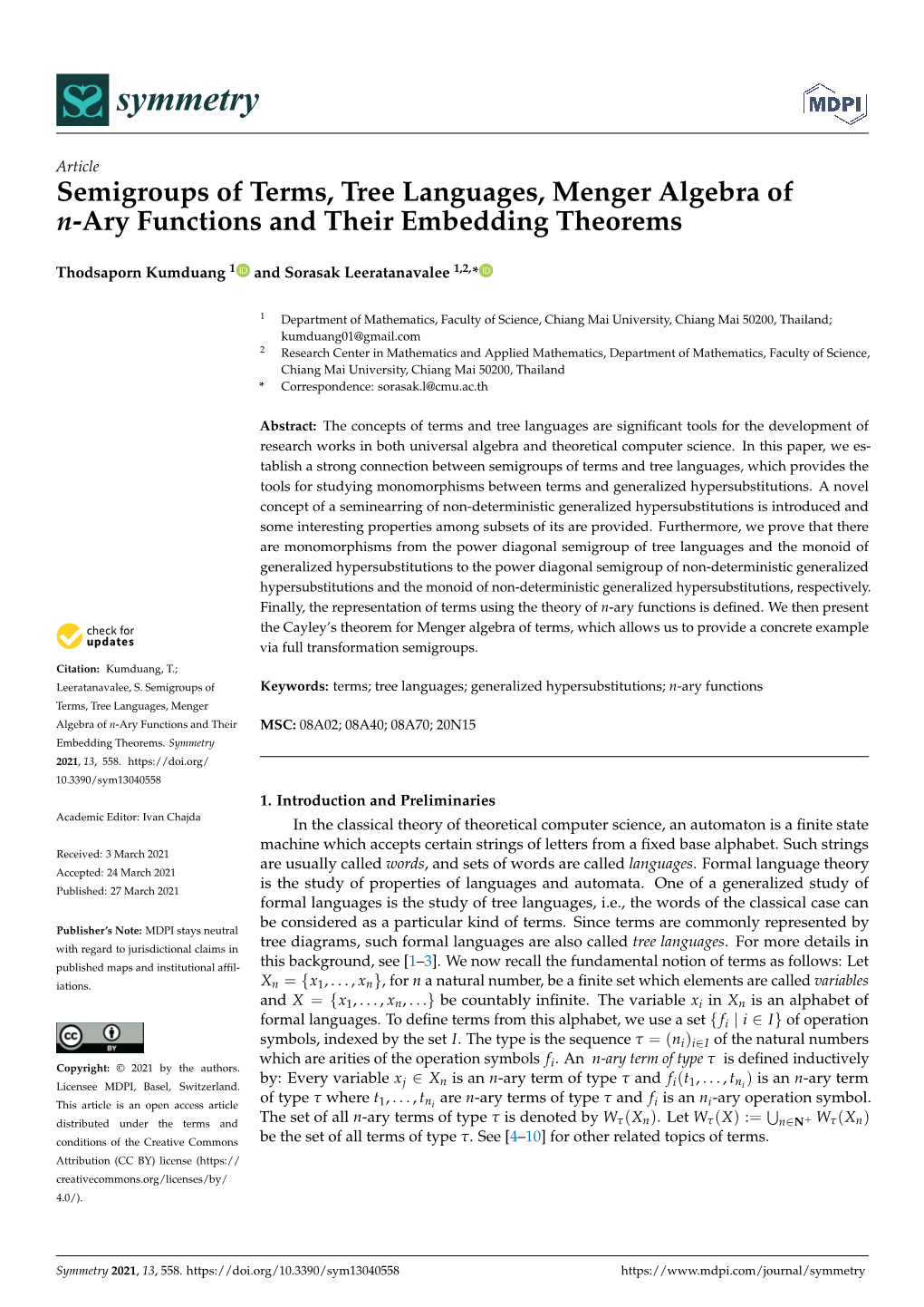 Semigroups of Terms, Tree Languages, Menger Algebra of N-Ary Functions and Their Embedding Theorems