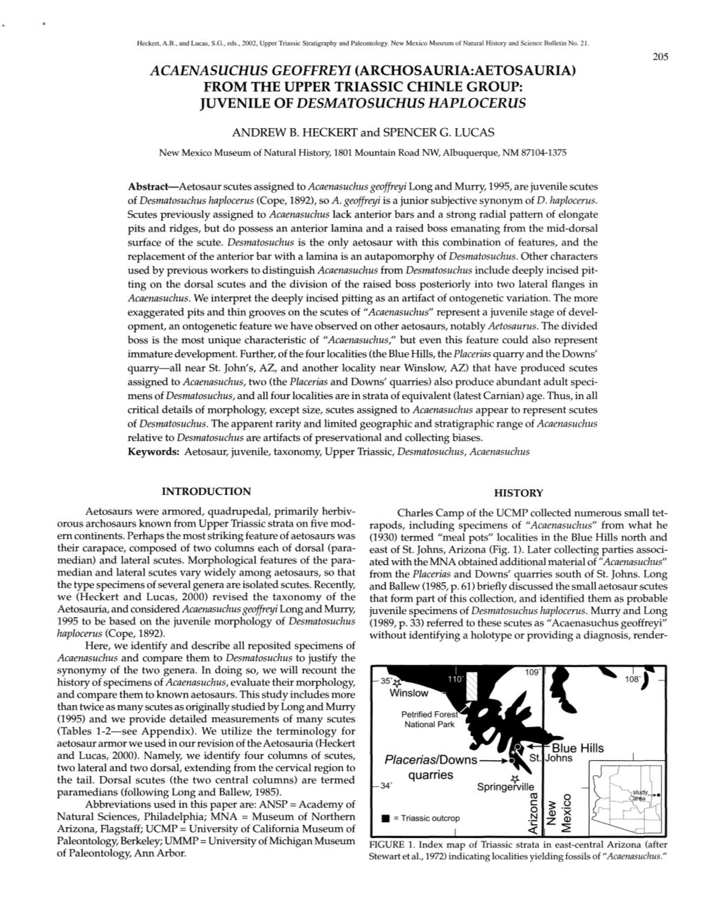 (Archosauria:Aetosauria) from the Upper Triassic Chinle Group: Juvenile of Desmatosuchus Haplocerus