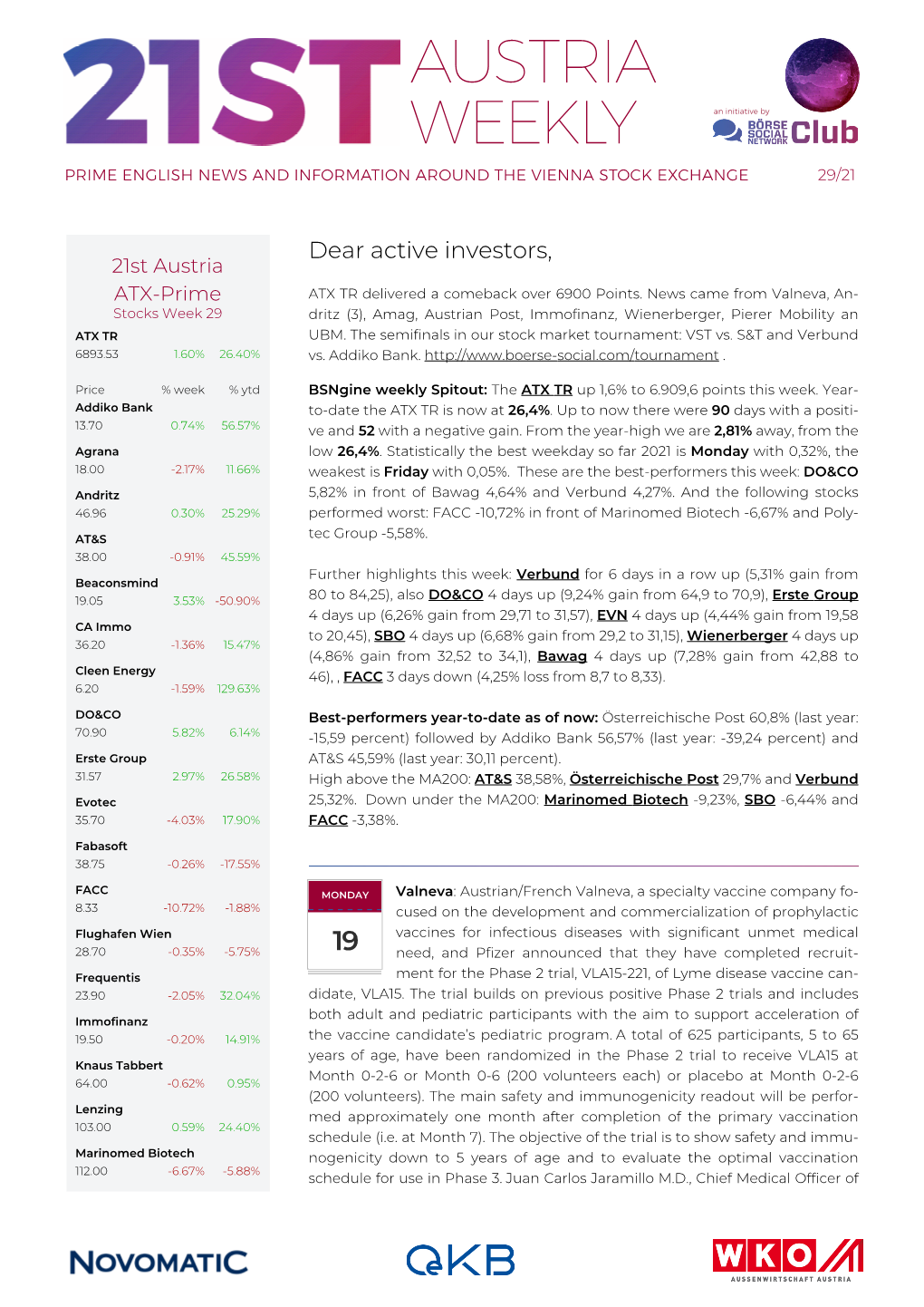 AUSTRIA WEEKLY an Initiative by PRIME ENGLISH NEWS and INFORMATION AROUND the VIENNA STOCK EXCHANGE 29/213/18