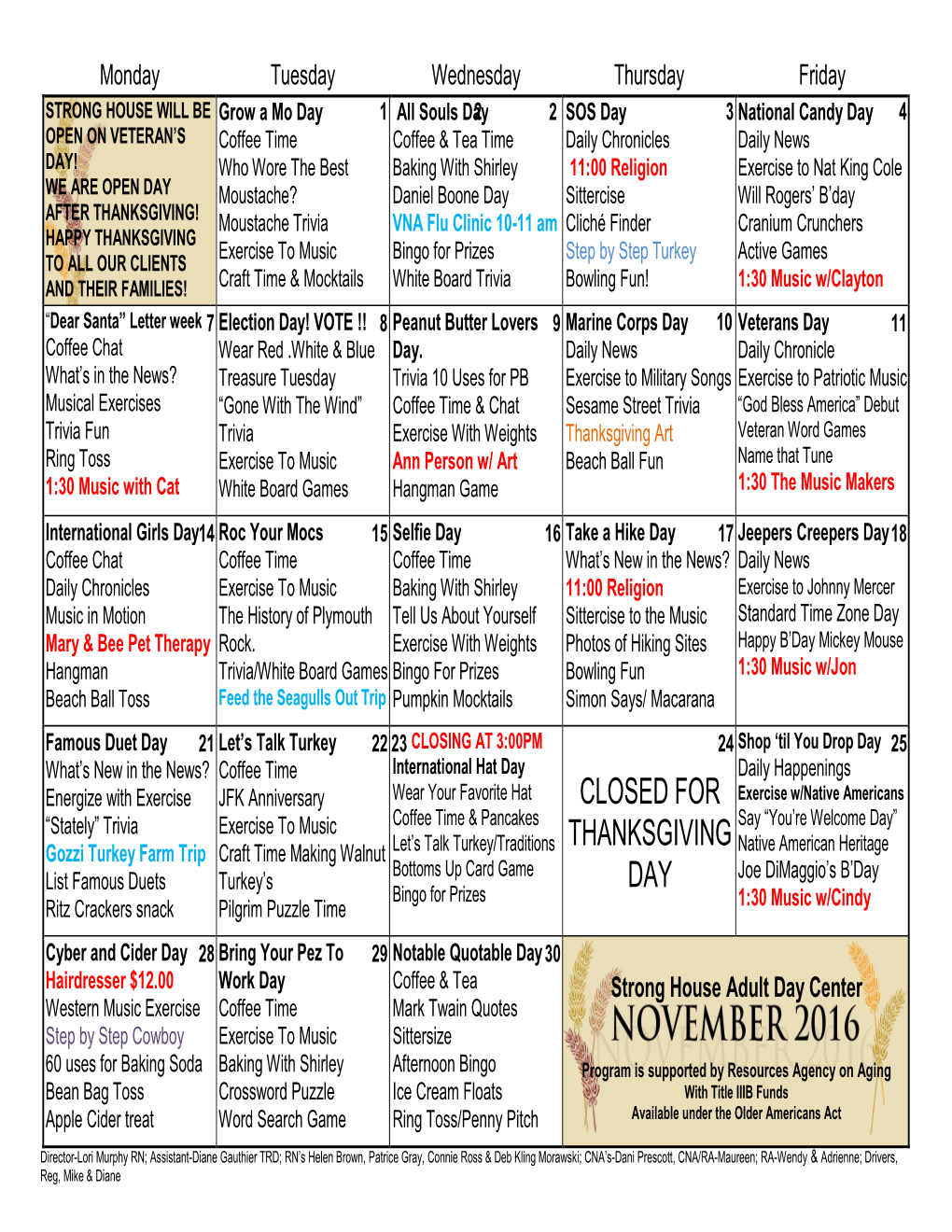 November Calendar 2016