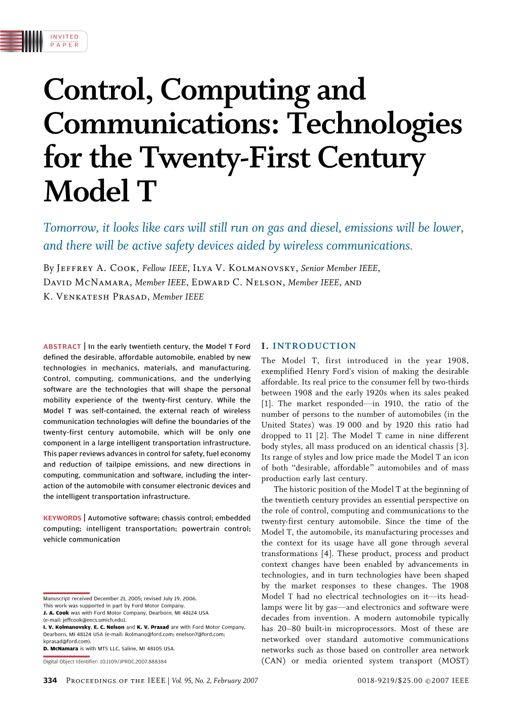 Technologies for the Twenty First Century Model T By