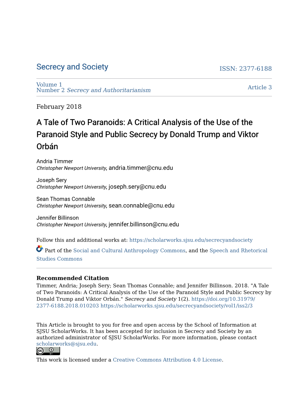 A Tale of Two Paranoids: a Critical Analysis of the Use of the Paranoid Style and Public Secrecy by Donald Trump and Viktor Orbán