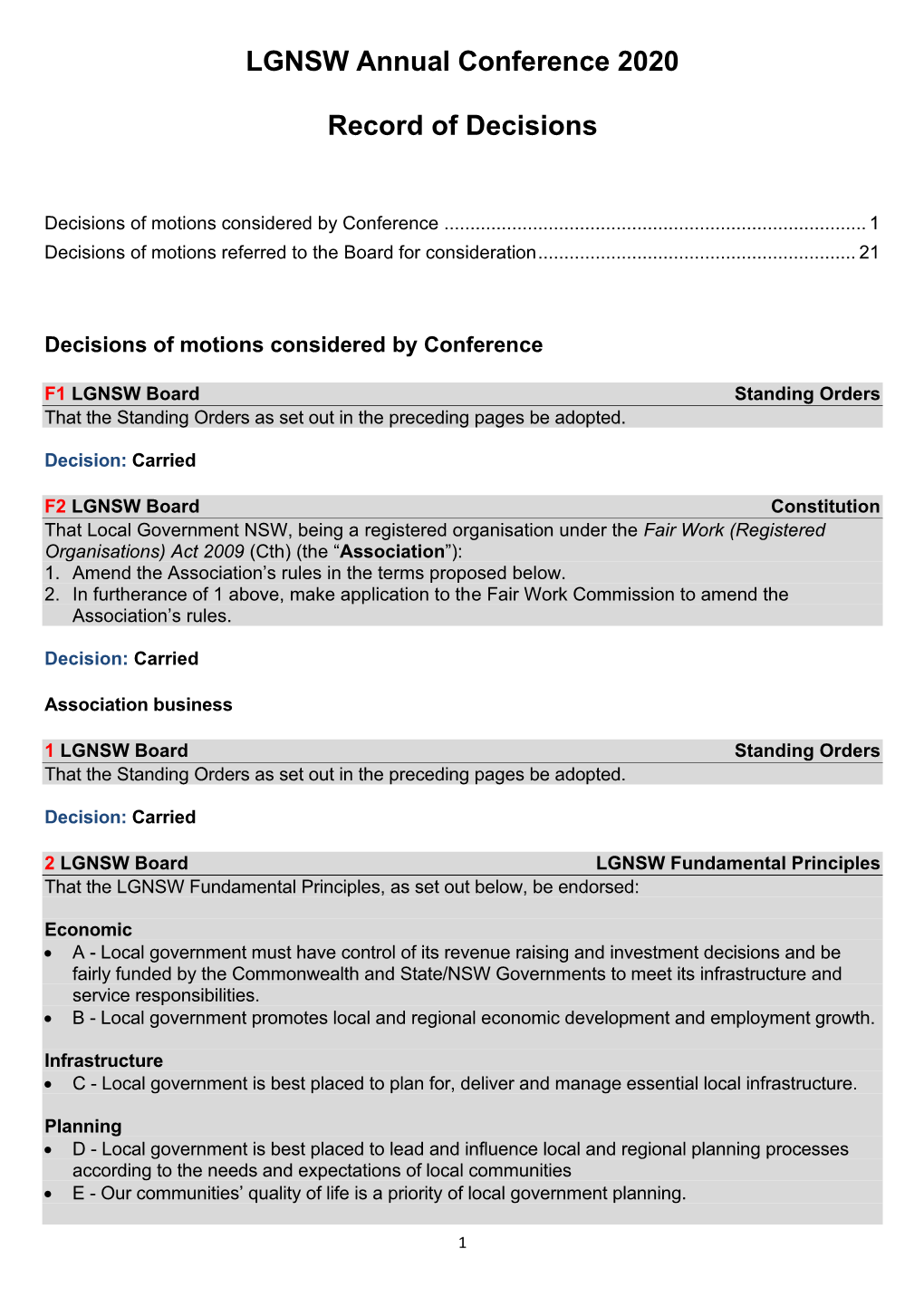 LGNSW Annual Conference 2020 Record of Decisions