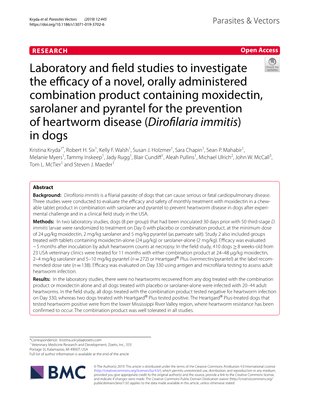 Laboratory and Field Studies to Investigate the Efficacy of a Novel