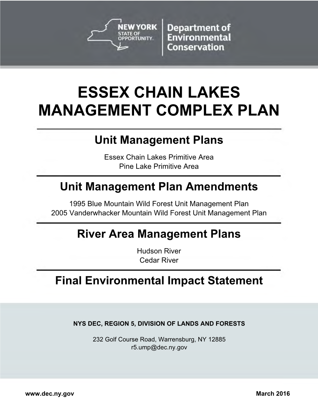 Essex Chain Lakes Management Complex Plan