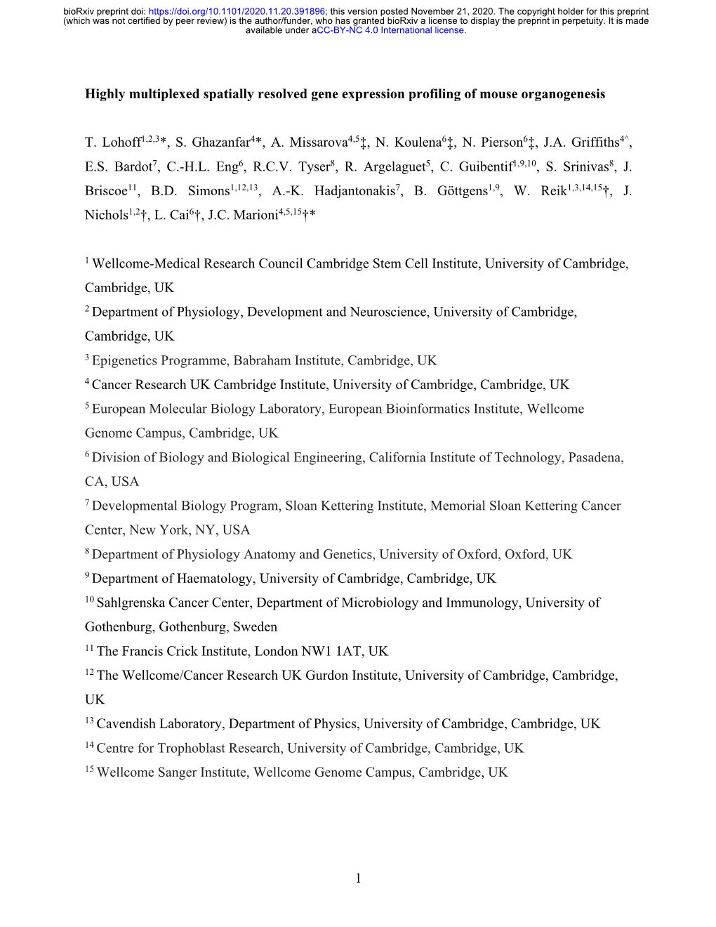 Highly Multiplexed Spatially Resolved Gene Expression Profiling of Mouse Organogenesis