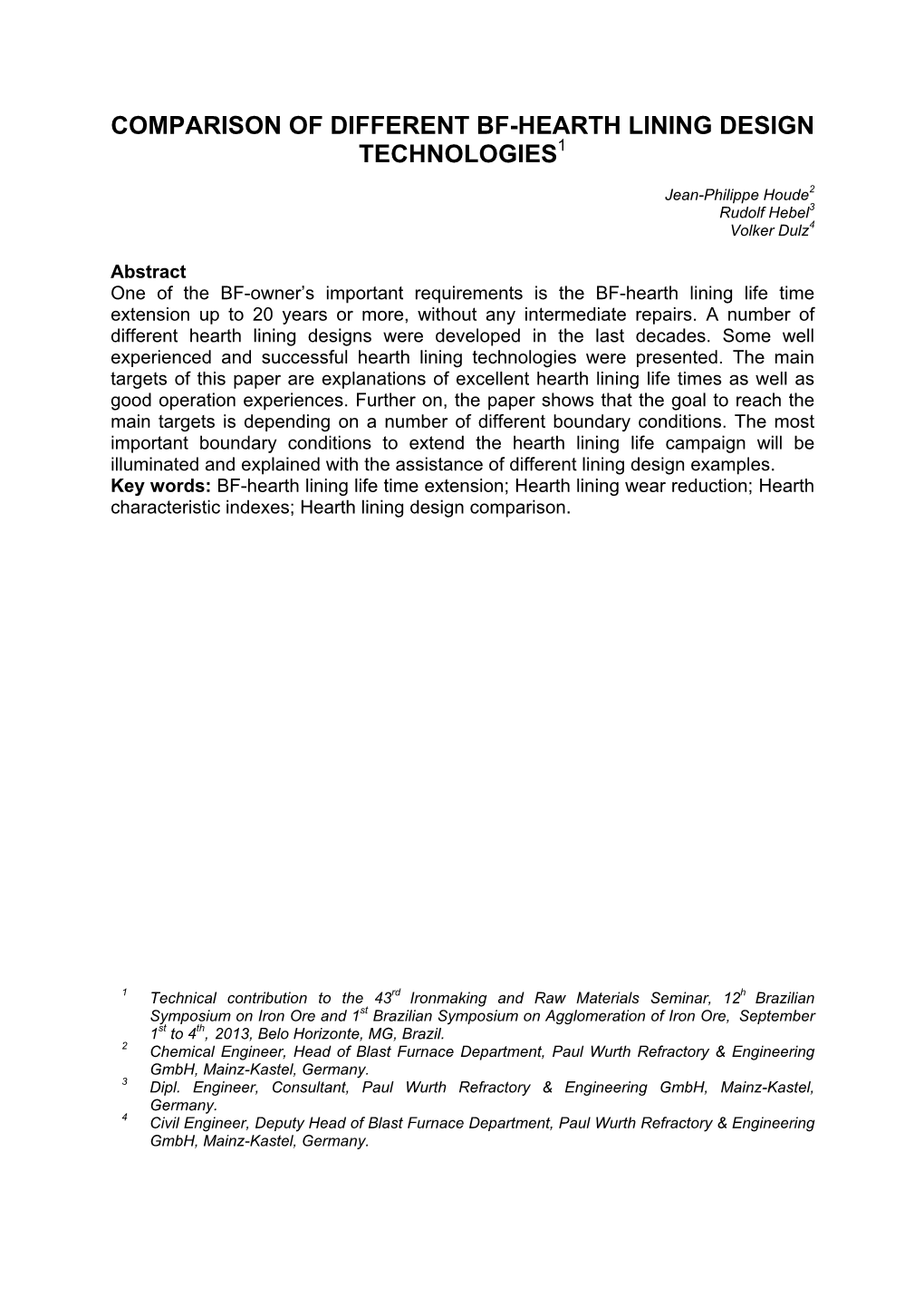 Comparison of Different Bf-Hearth Lining Design Technologies1