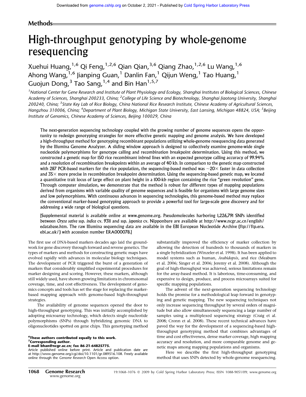 High-Throughput Genotyping by Whole-Genome Resequencing