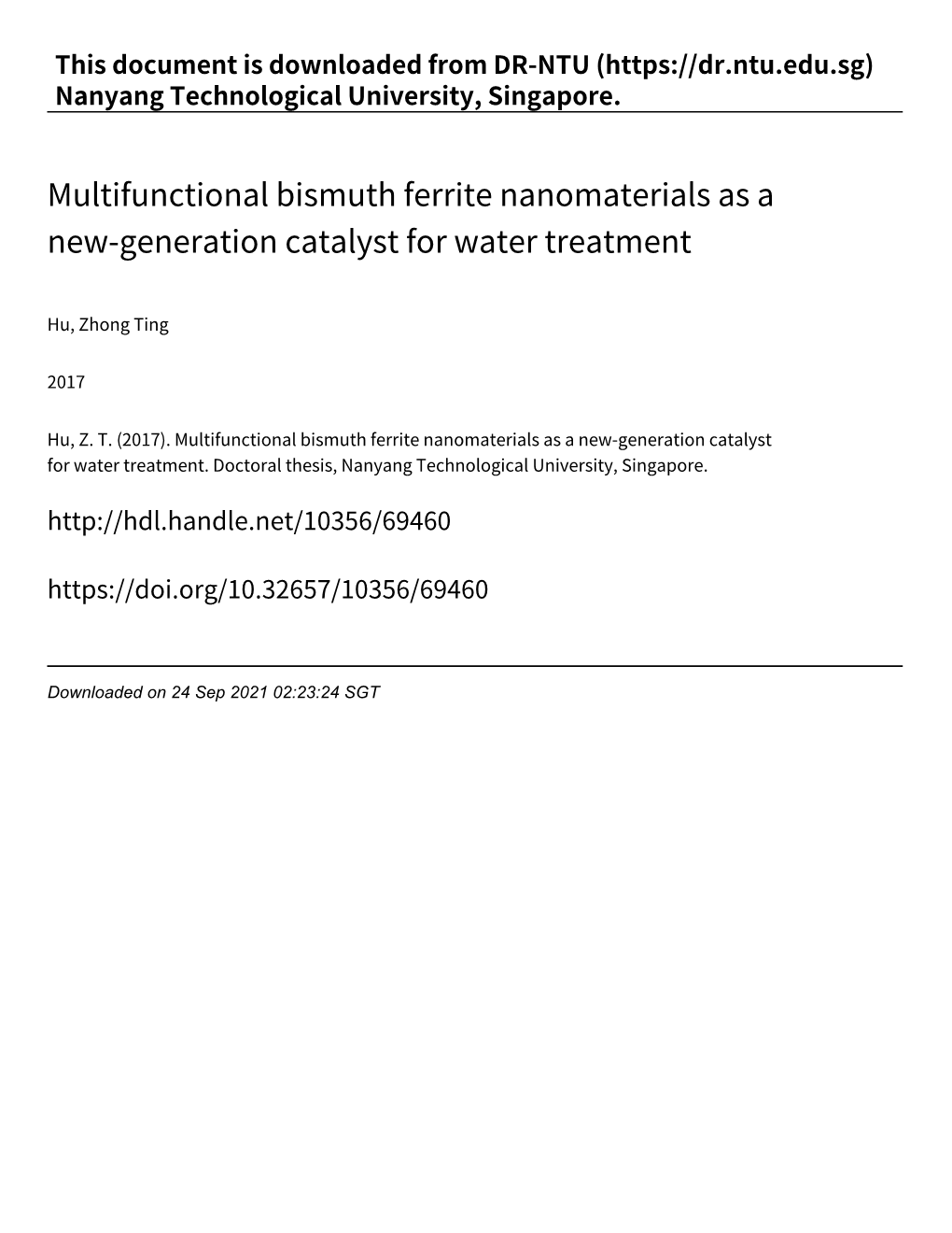 Multifunctional Bismuth Ferrite Nanomaterials As a New‑Generation Catalyst for Water Treatment