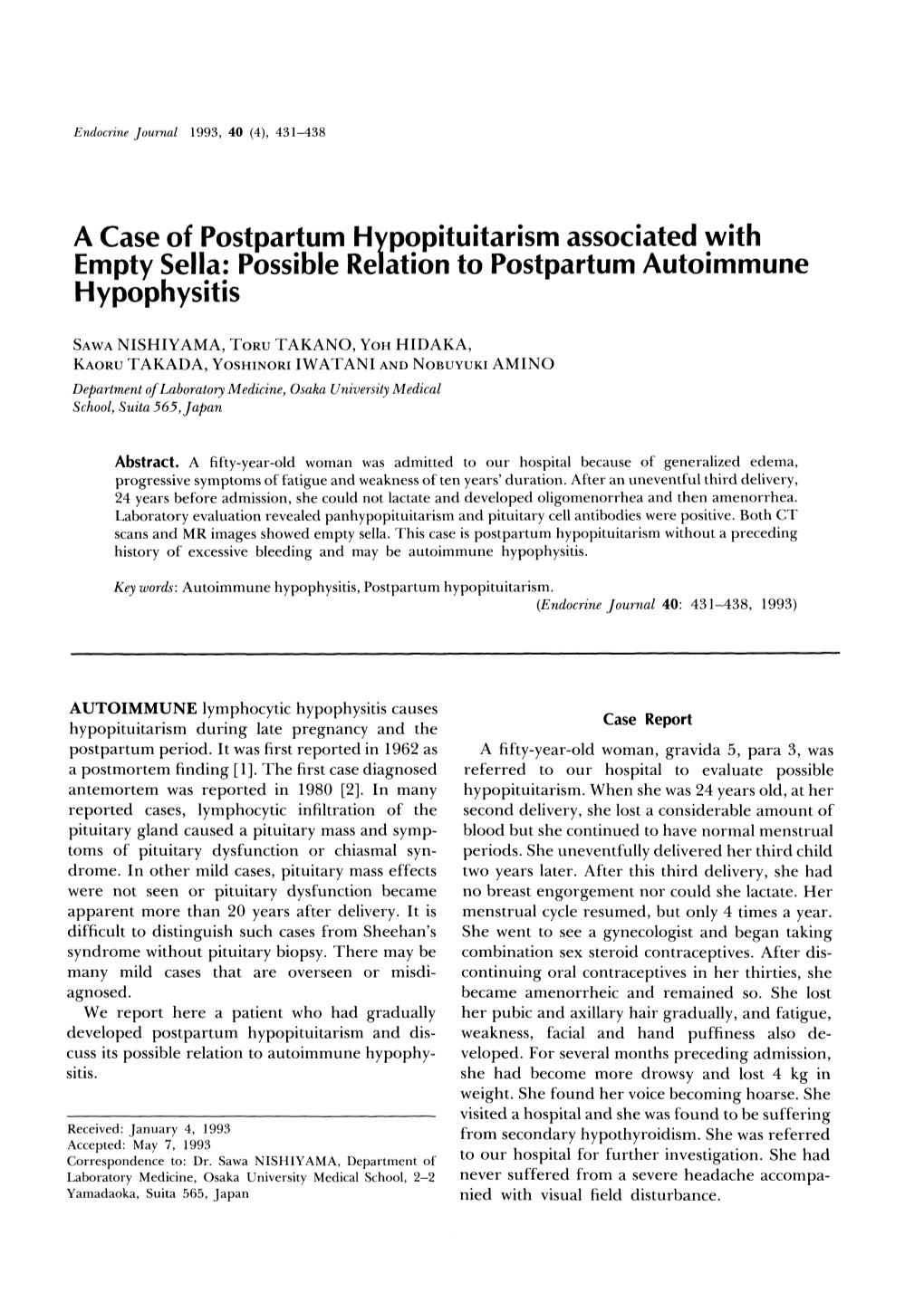 A Case of Postpartum Empty Sella: Possible Hypophysitis