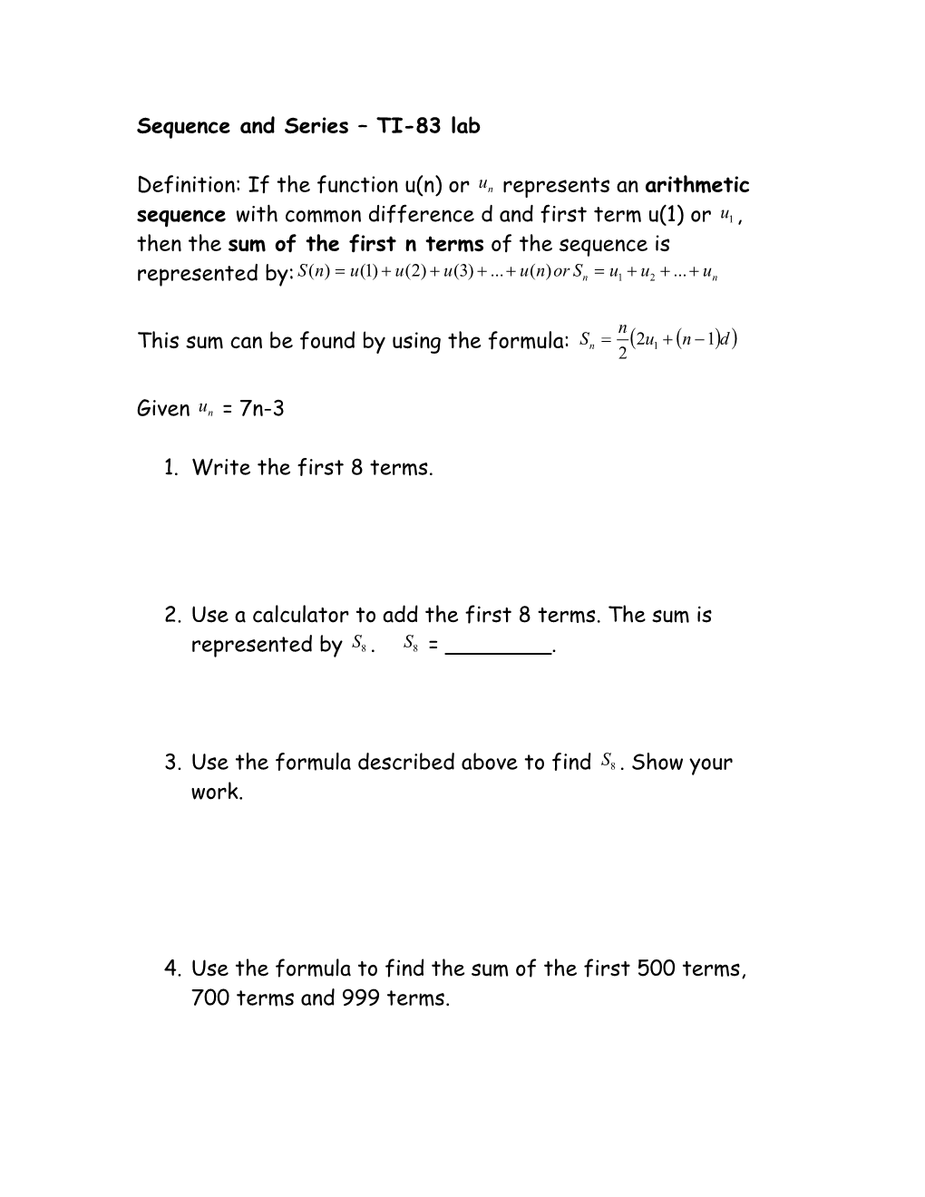 Sequence and Series TI-83 Lab