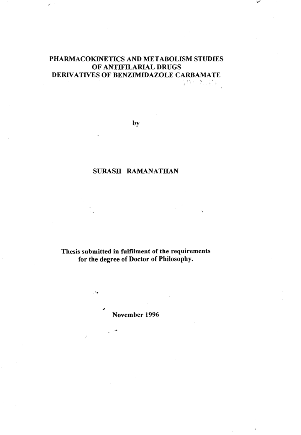 Pharmacokinetics and Metabolism Studies of Antifilarial Drugs Derivatives of Benzimidazole Carbamate