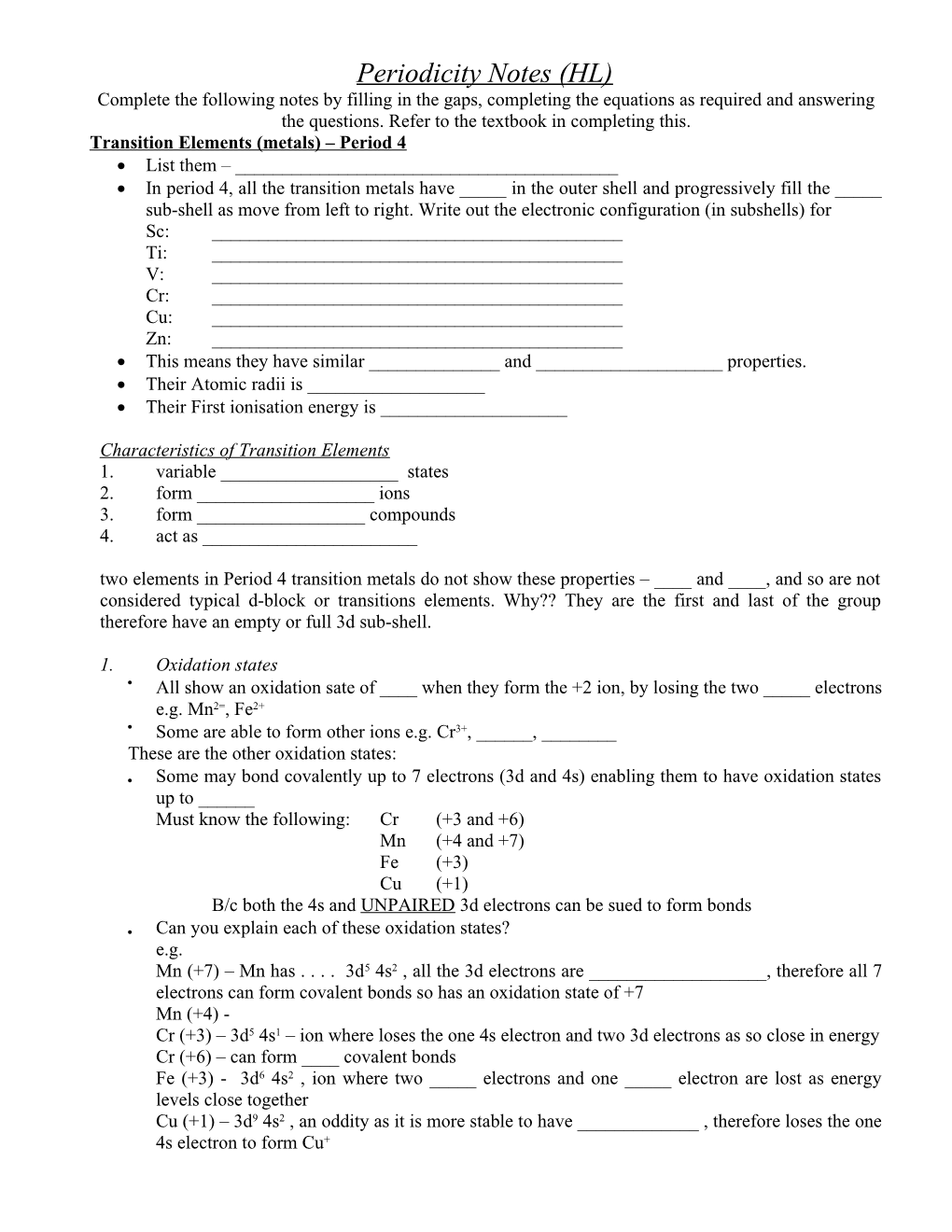 PERIODICITY and the PERIODIC TABLE