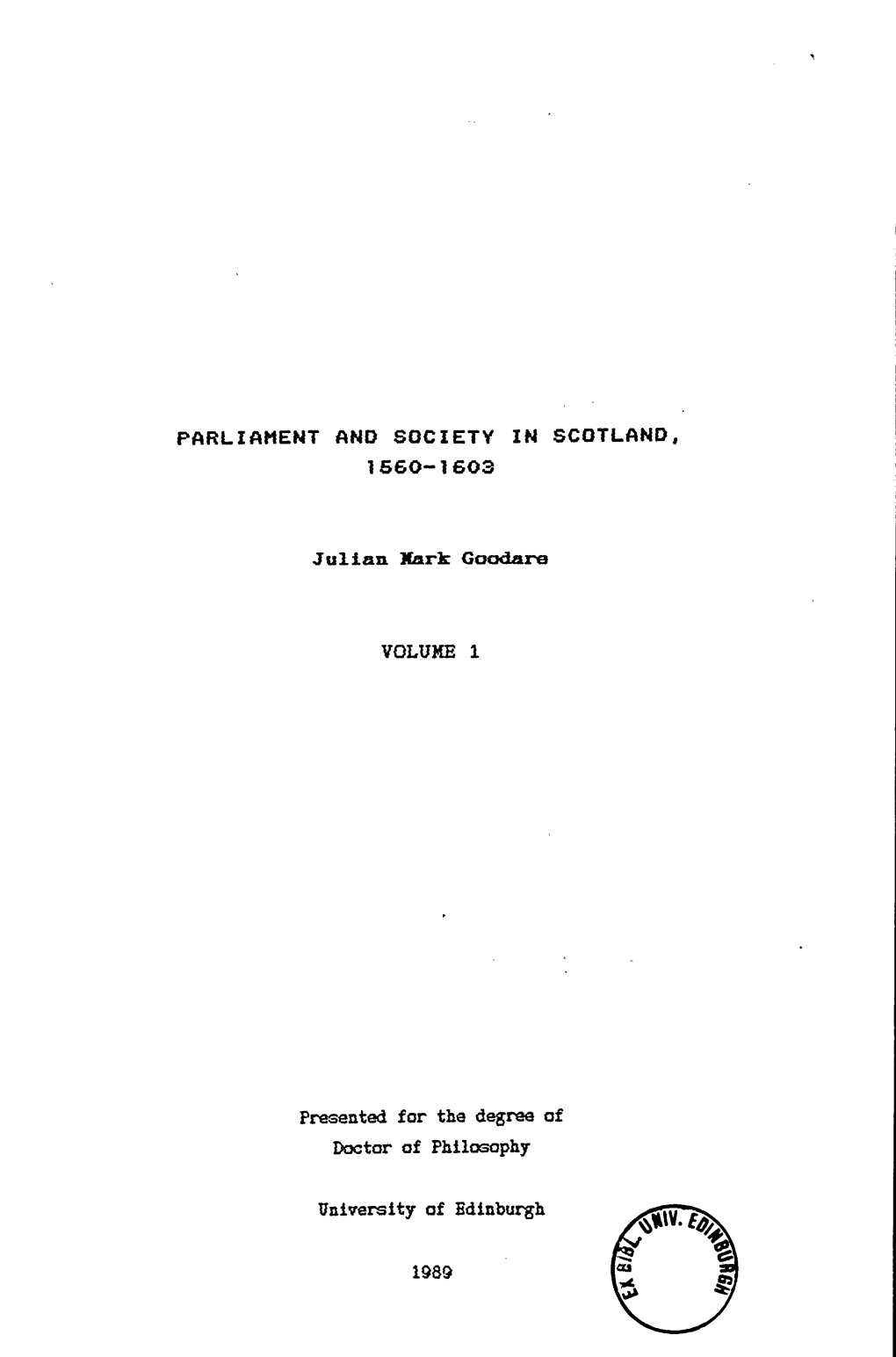 Parliament and Society in Scotland, 1660-1603 Volume