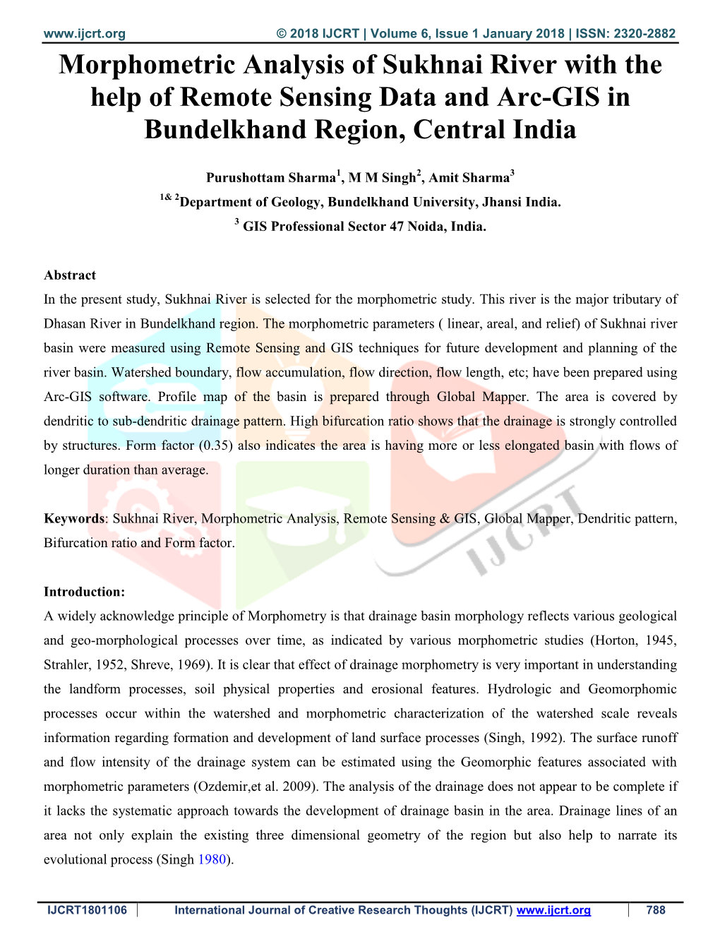 Morphometric Analysis of Sukhnai River with the Help of Remote Sensing Data and Arc-GIS in Bundelkhand Region, Central India
