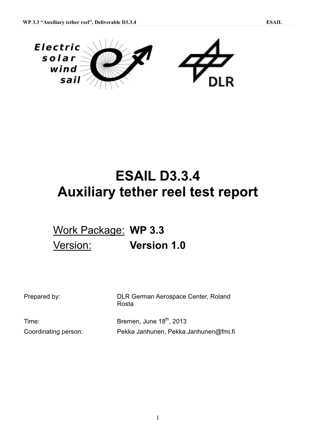ESAIL D3.3.4 Auxiliary Tether Reel Test Report