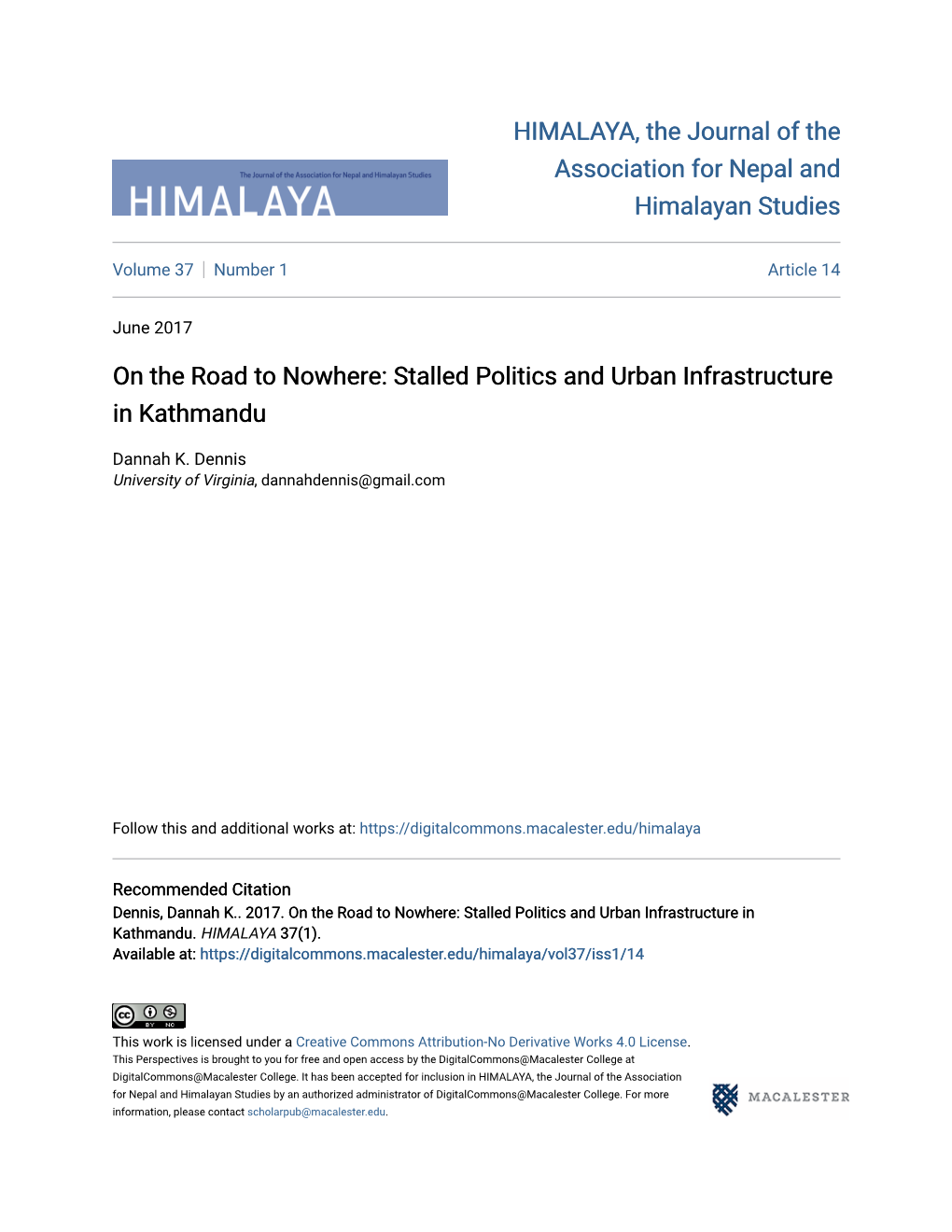 Stalled Politics and Urban Infrastructure in Kathmandu