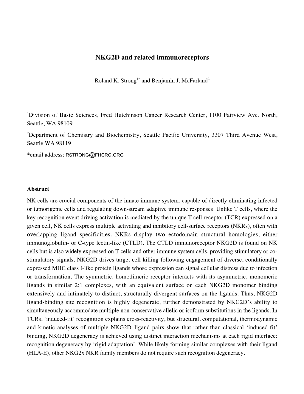 NKG2D and Related Immunoreceptors