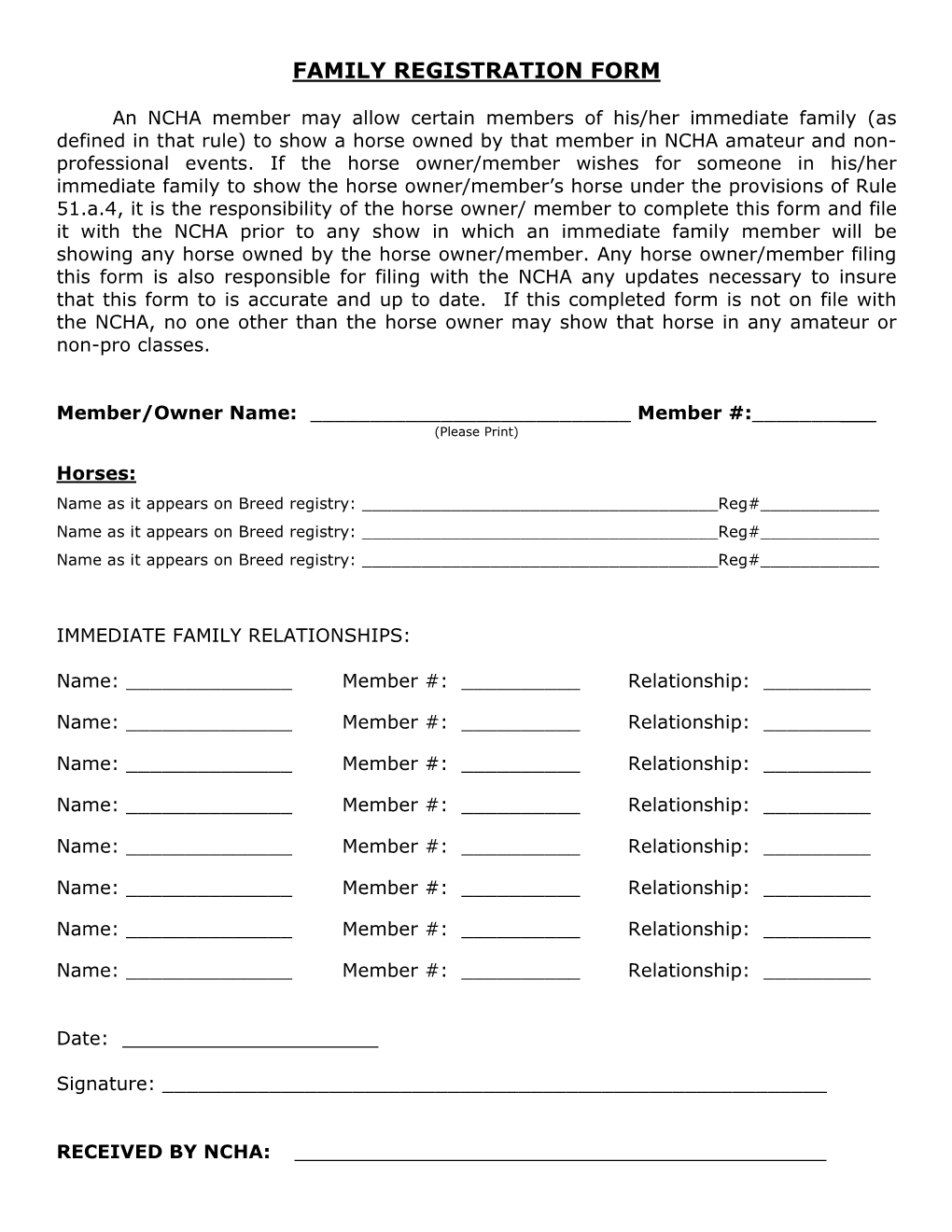 Family Registration Form