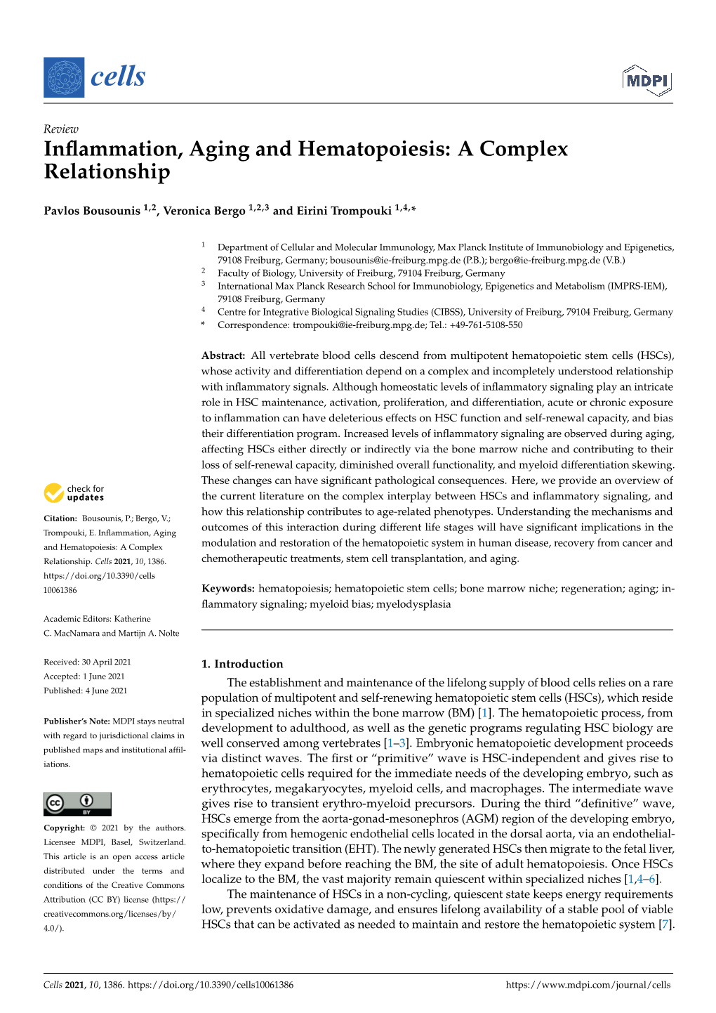 Inflammation, Aging and Hematopoiesis: a Complex