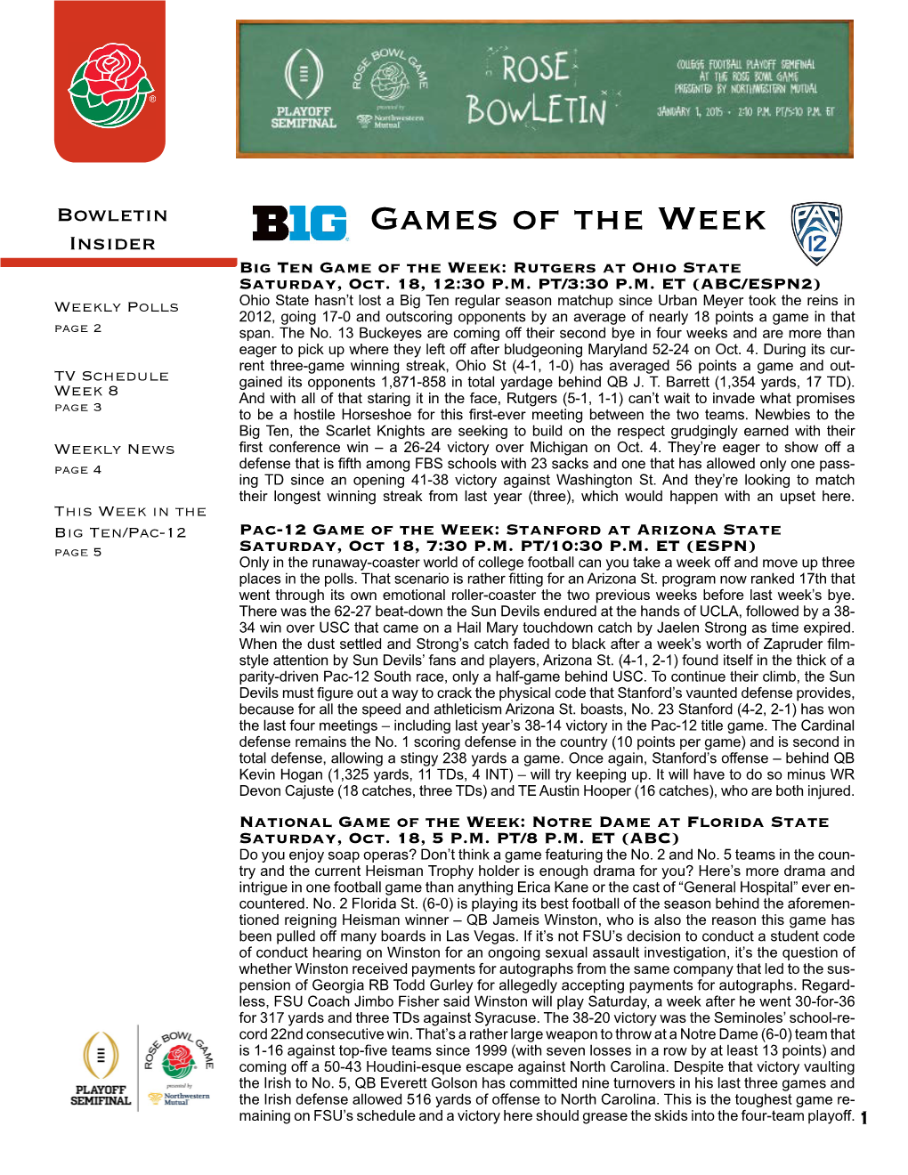 Games of the Week Insider Big Ten Game of the Week: Rutgers at Ohio State Saturday, Oct