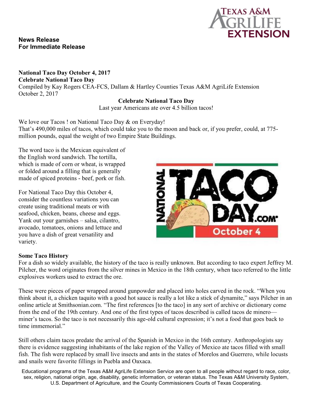 Article National Taco Day 10 2 2017