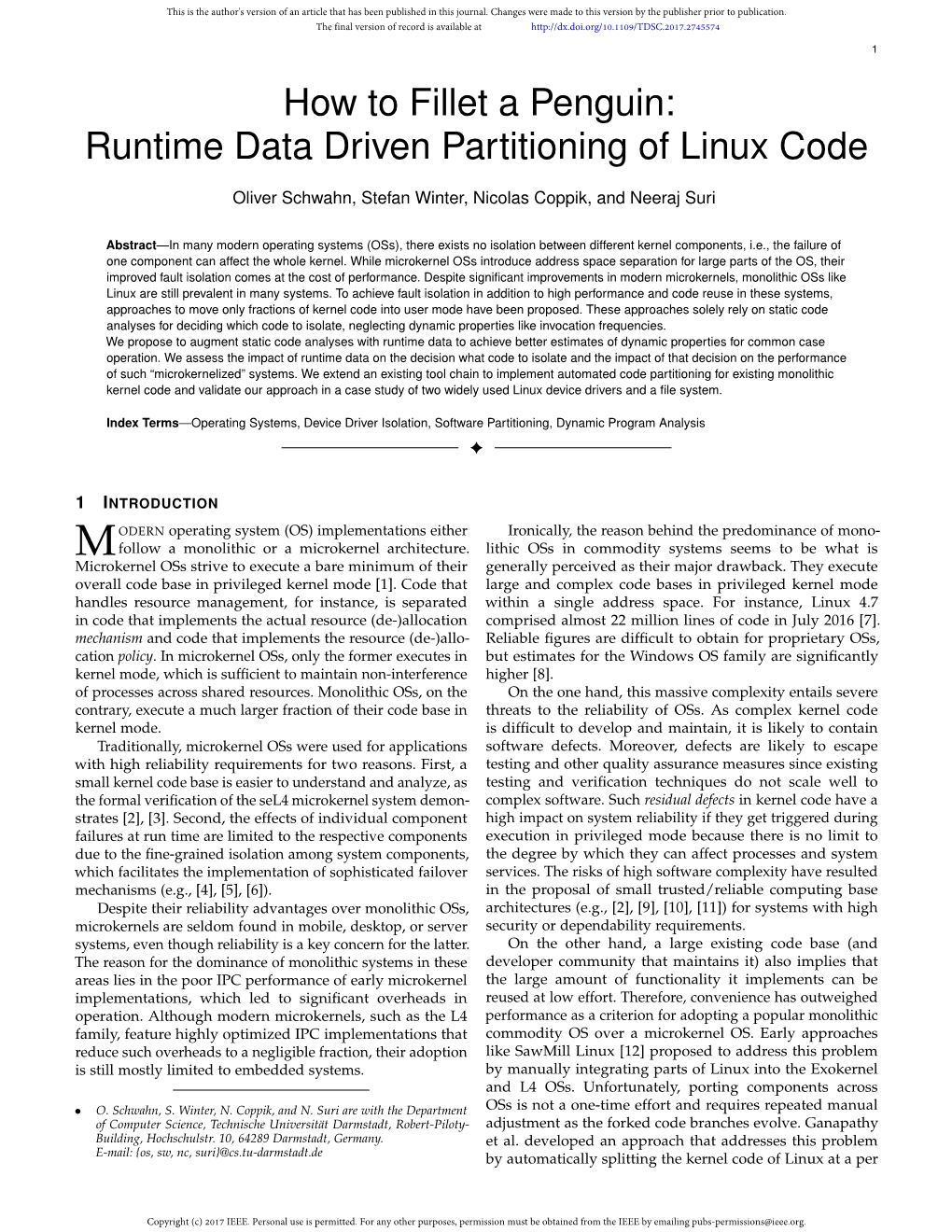 Runtime Data Driven Partitioning of Linux Code