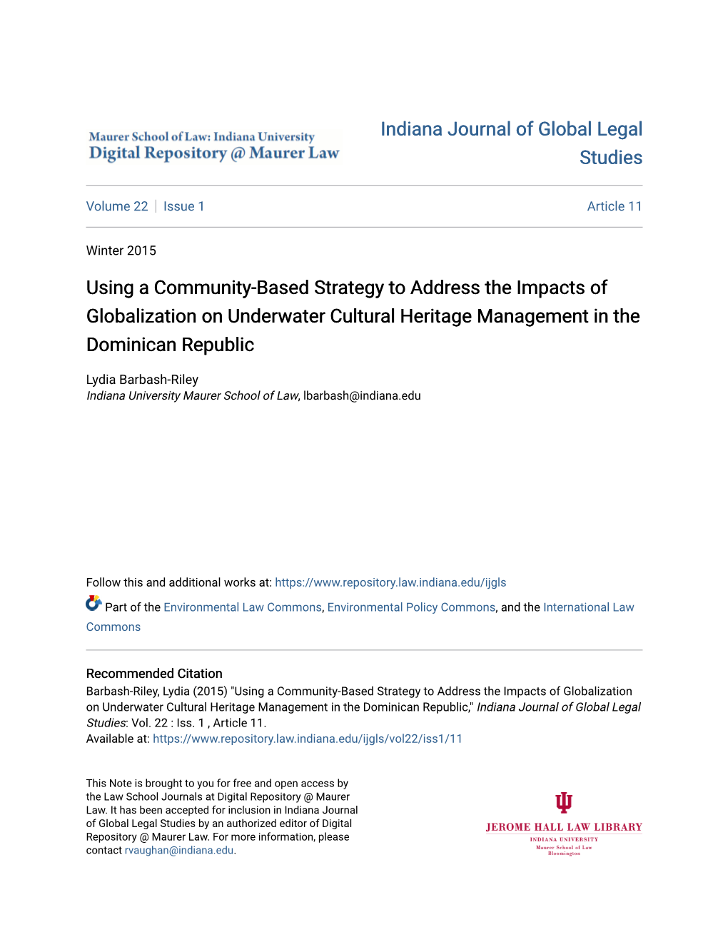 Using a Community-Based Strategy to Address the Impacts of Globalization on Underwater Cultural Heritage Management in the Dominican Republic