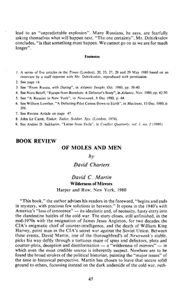 BOOK REVIEW of MOLES and MEN by David Charters David C. Martin