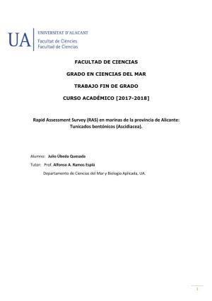 Rapid Assessment Survey (RAS) En Marinas De La Provincia De Alicante: Tunicados Bentónicos (Ascidiacea)