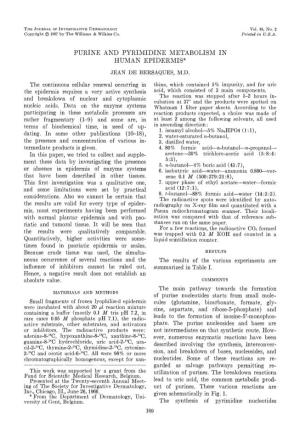 Purine and Pyrimidine Metabolism in Human Epidermis* Jean De Bersaques, Md