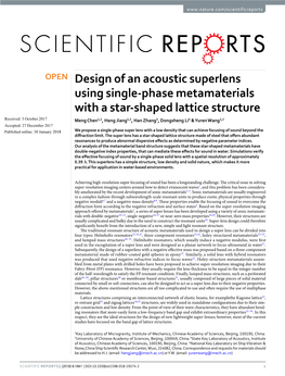 Design of an Acoustic Superlens Using Single-Phase Metamaterials with a Star-Shaped Lattice Structure