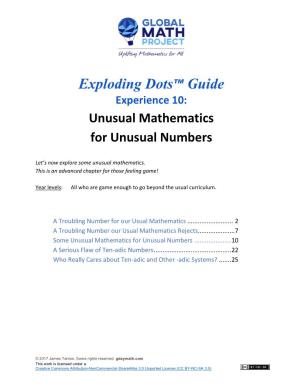 Exploding Dots™ Guide Experience 10: Unusual Mathematics for Unusual Numbers