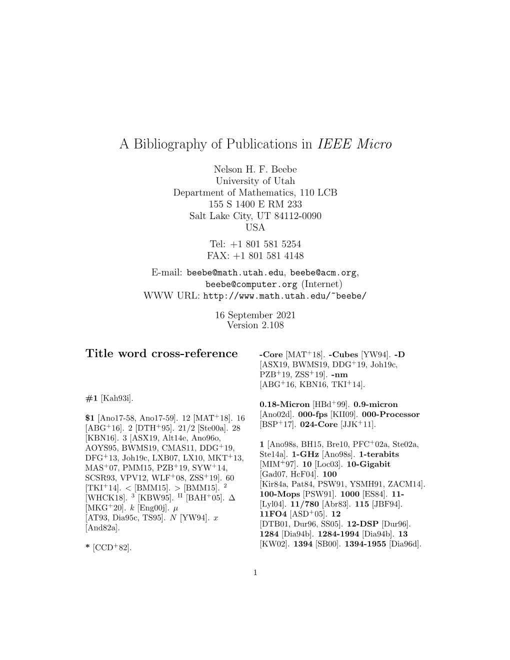 A Bibliography of Publications in IEEE Micro