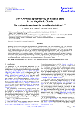 2Df-Aaomega Spectroscopy of Massive Stars in the Magellanic Clouds the North-Eastern Region of the Large Magellanic Cloud?,??