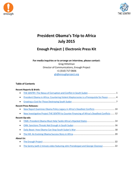 President Obama's Trip to Africa July 2015