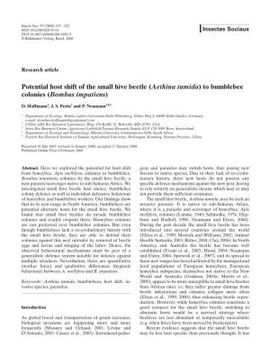 Potential Host Shift of the Small Hive Beetle (Aethina Tumida) to Bumblebee Colonies (Bombus Impatiens)