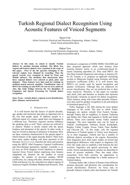 Turkish Regional Dialect Recognition Using Acoustic Features of Voiced Segments