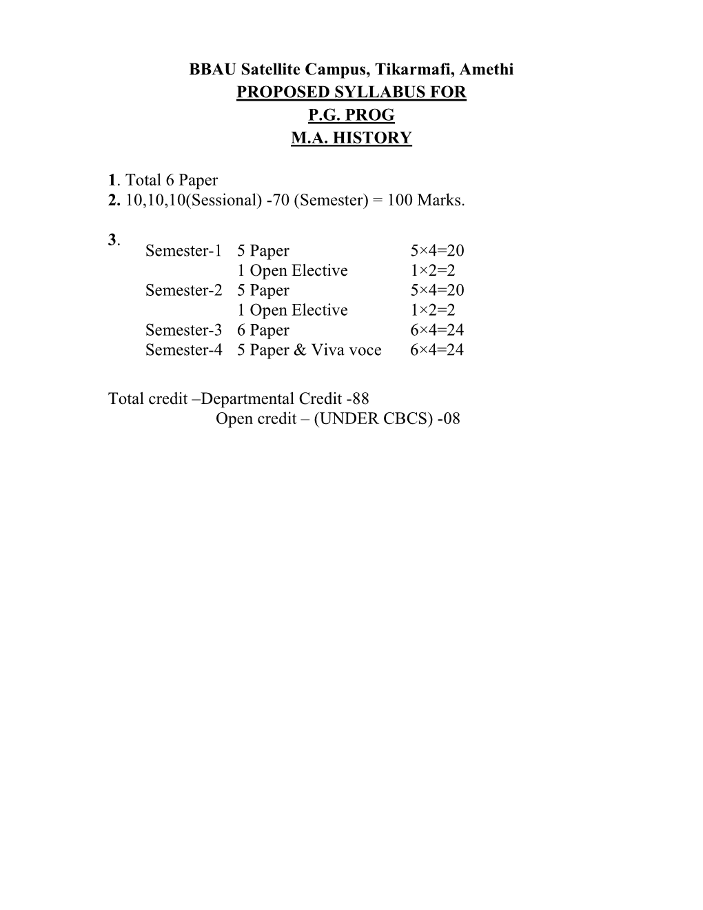 BBAU Satellite Campus, Tikarmafi, Amethi PROPOSED SYLLABUS for P.G