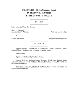 Filed 4/29/14 by Clerk of Supreme Court in the SUPREME COURT STATE of NORTH DAKOTA