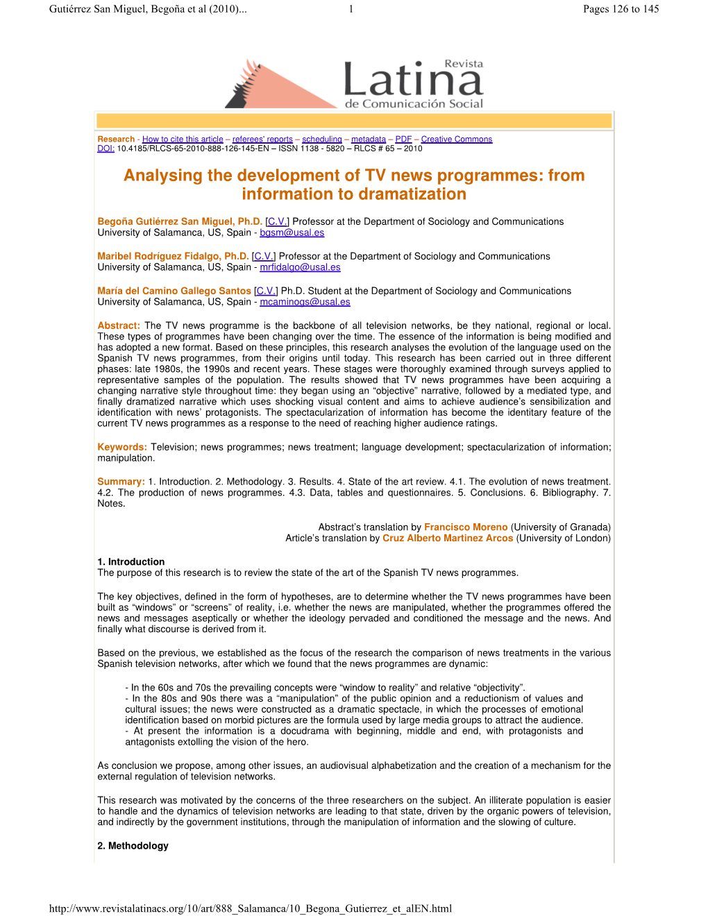 Analysing the Development of TV News Programmes: from Information to Dramatization