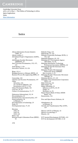 Cambridge University Press 978-1-107-17785-7 — the Politics of Technology in Africa Iginio Gagliardone Index More Information