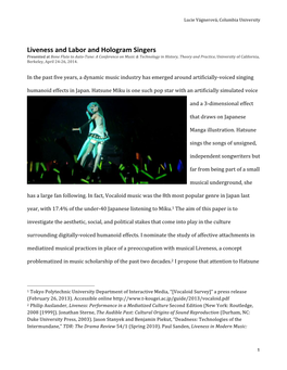 Hatsune Miku – Liveness and Labor and Hologram Singers
