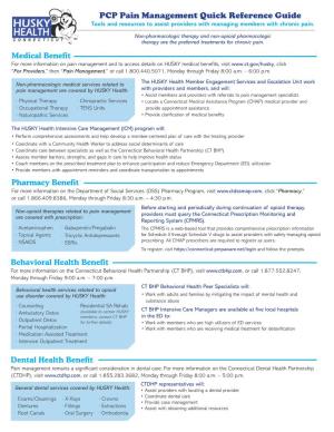 PCP Pain Management Quick Reference Guide Tools and Resources to Assist Providers with Managing Members with Chronic Pain