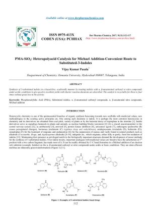 PMA-Sio2: Heteropolyacid Catalysis for Michael Addition-Convenient Route to Substituted-3-Indoles