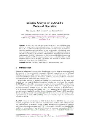 Security Analysis of BLAKE2's Modes of Operation