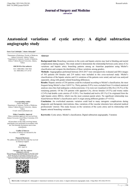 Anatomical Variations of Cystic Artery: a Digital Subtraction Angiography Study