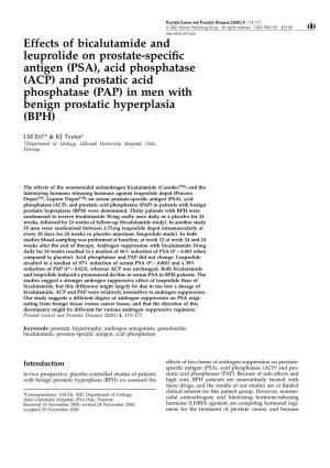 And Prostatic Acid Phosphatase (PAP) in Men with Benign Prostatic Hyperplasia (BPH)