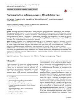Thumb Duplication: Molecular Analysis of Different Clinical Types