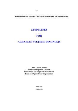 Guidelines for Agrarian Systems Diagnosis